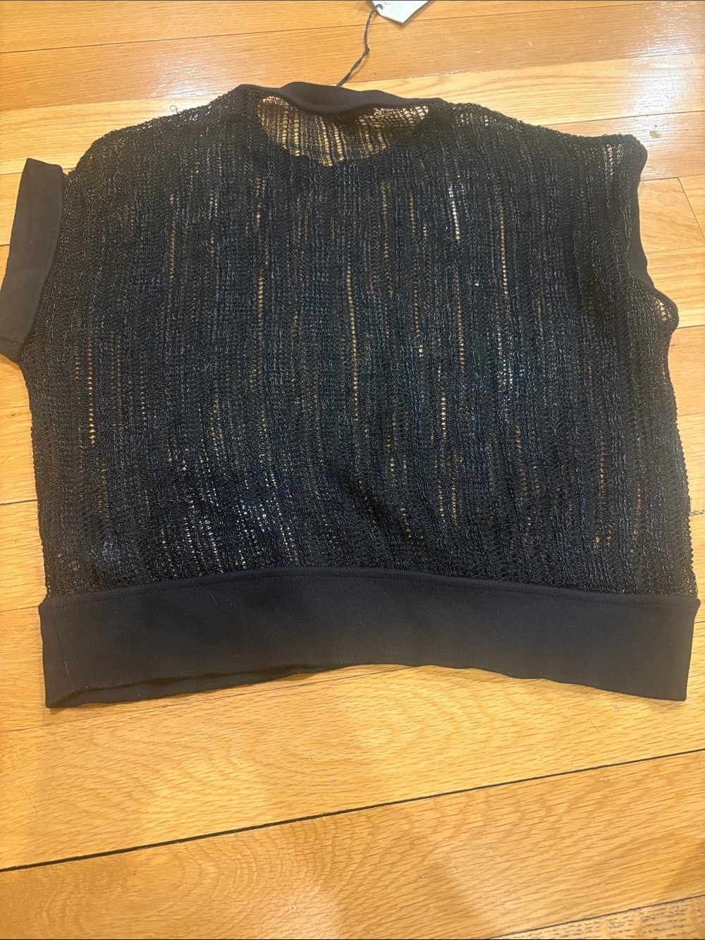 All Saints Black Sheer Knit Crop Top with Ribbed Hem - Picture 7 of 7